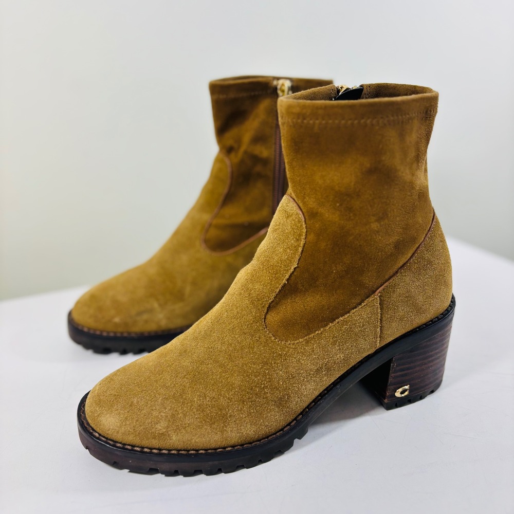 Coach Joy Suede Women's Leather Raw Umber Ankle Boots Sz 6B - Picture 2 of 11